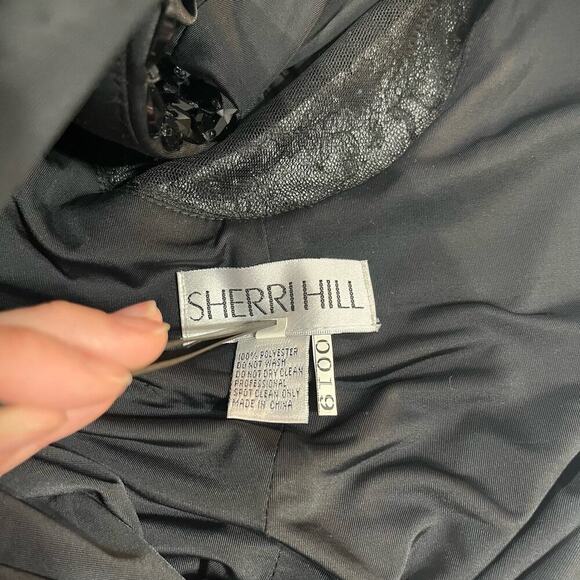 Sherri Hill Black Rouched Lace Draped Jewel Straps Bodycon Mini Dress Size 4 - Picture 11 of 15